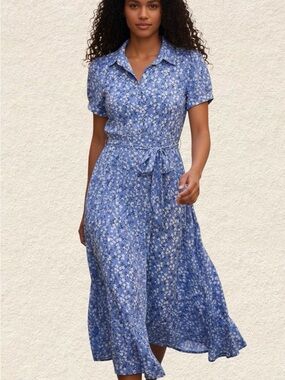 DASTI Blue Ditsy Floral Midi Dress - Size S - Pastel Spring Collection